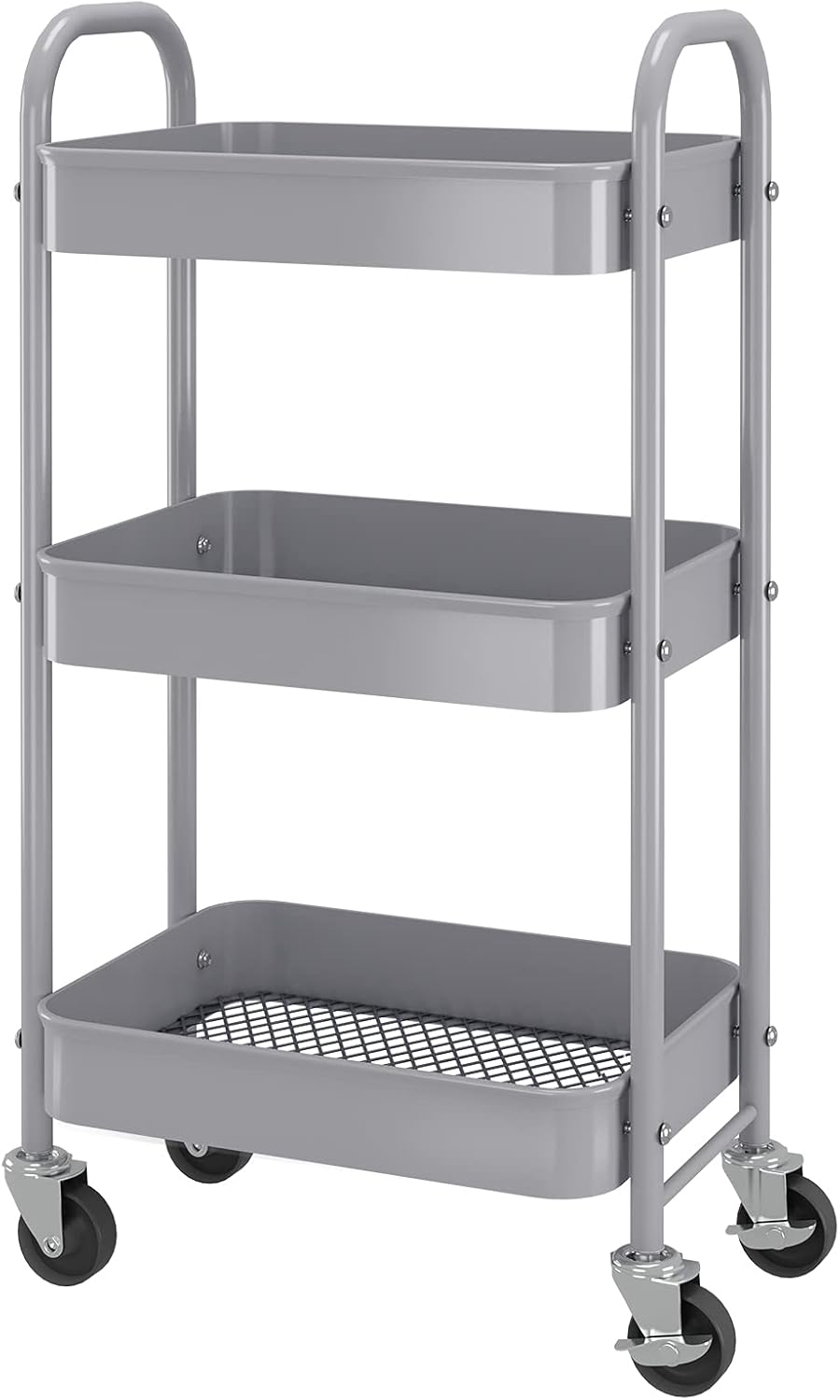 White 3-Tier Metal Rolling Storage Cart with Plastic Basket H3428