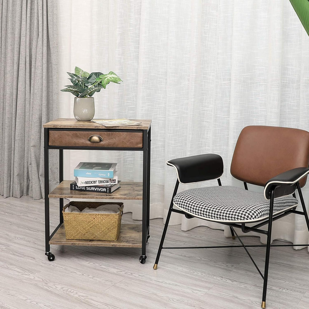 Rustic Brown 3 Tier Printer Cart with Drawer M765