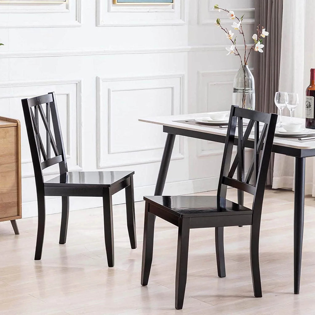 Black Rubberwood Cross Back Dining Chairs Set of 2 Z7495