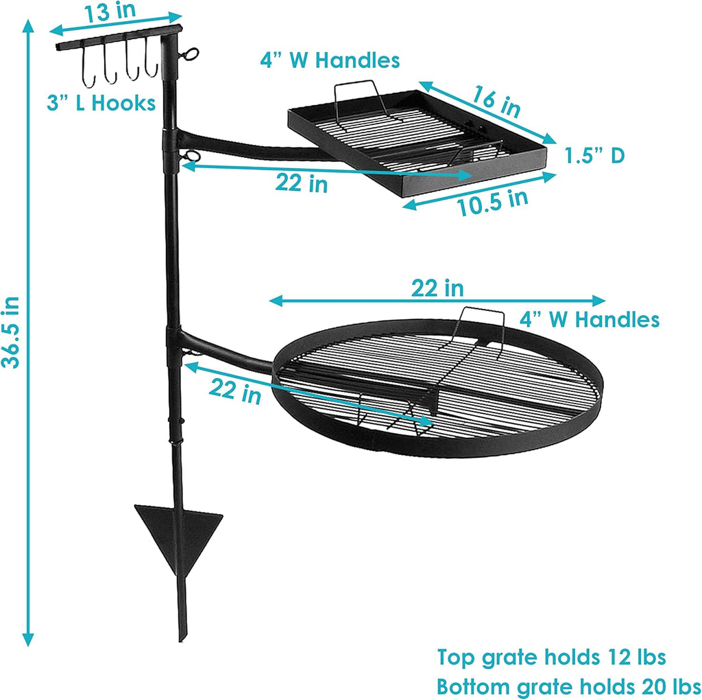 Dual Campfire Steel Cooking Grill Grate Swivel System with Stand G878