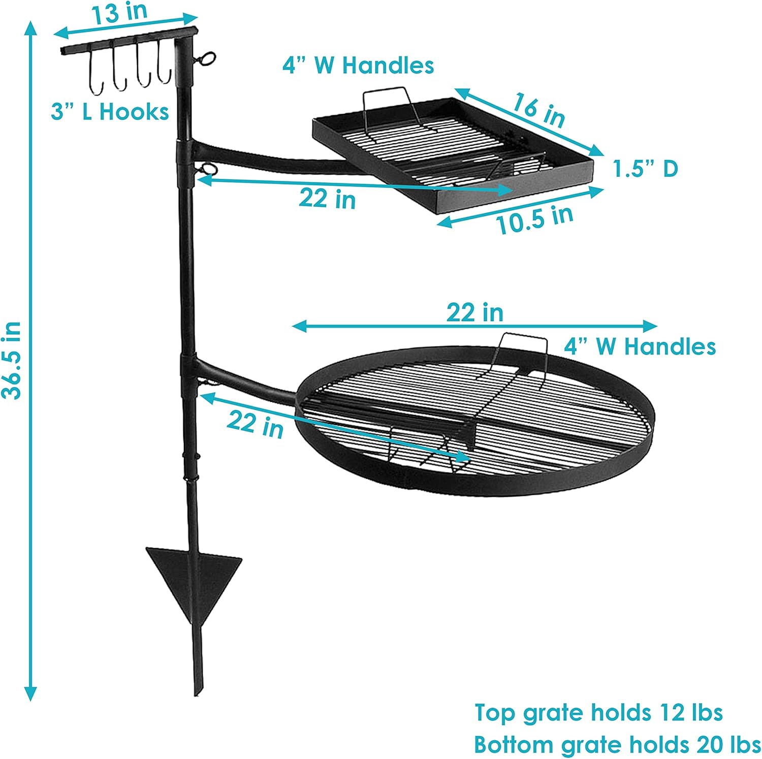 Dual Campfire Steel Cooking Grill Grate Swivel System with Stand G878