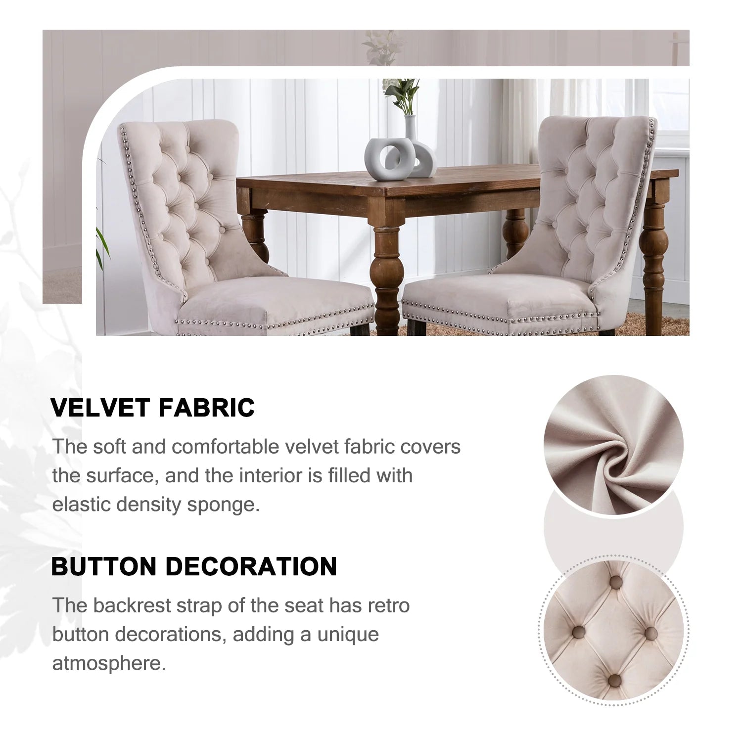 Beige Velvet Tufted Dining Chairs Set of 4 Y7568