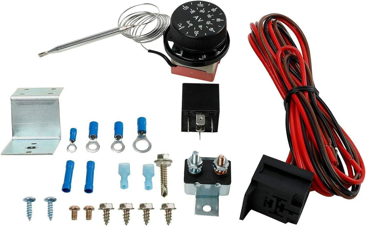 16" Slim Push Pull 12V Electric Radiator Cooling Fan with Thermostat Control Relay Wire Kit Pack of 2 A11746