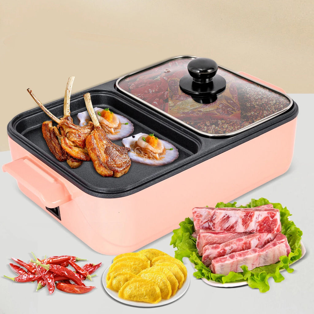 2 in 1 Portable Electric Hot Pot Barbecue Grill Non-Stick Pan N2408