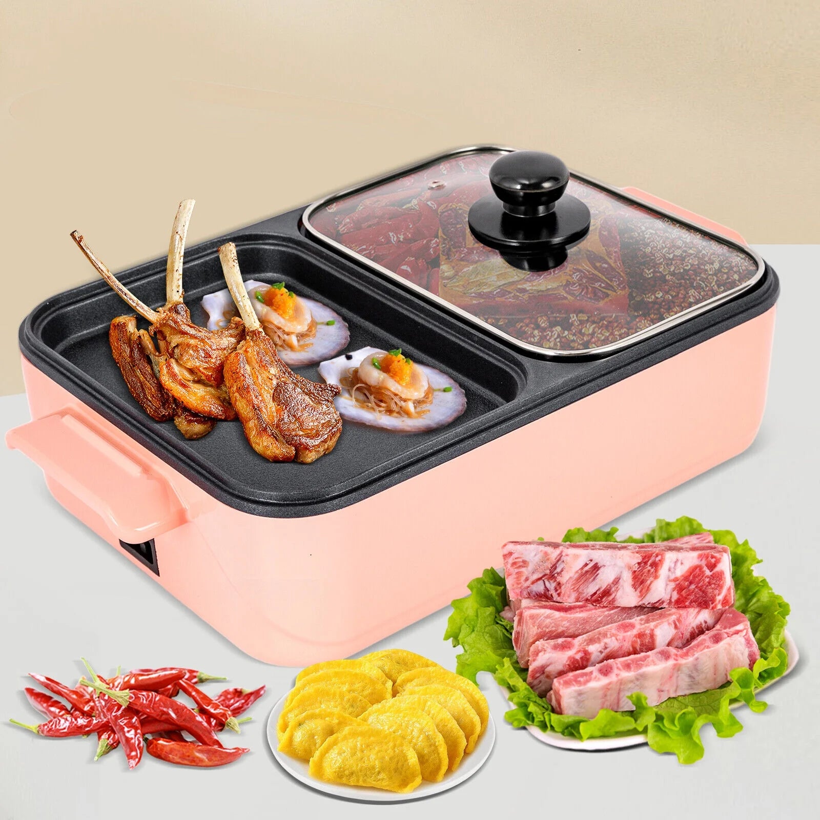 2 in 1 Portable Electric Hot Pot Barbecue Grill Non-Stick Pan N2408