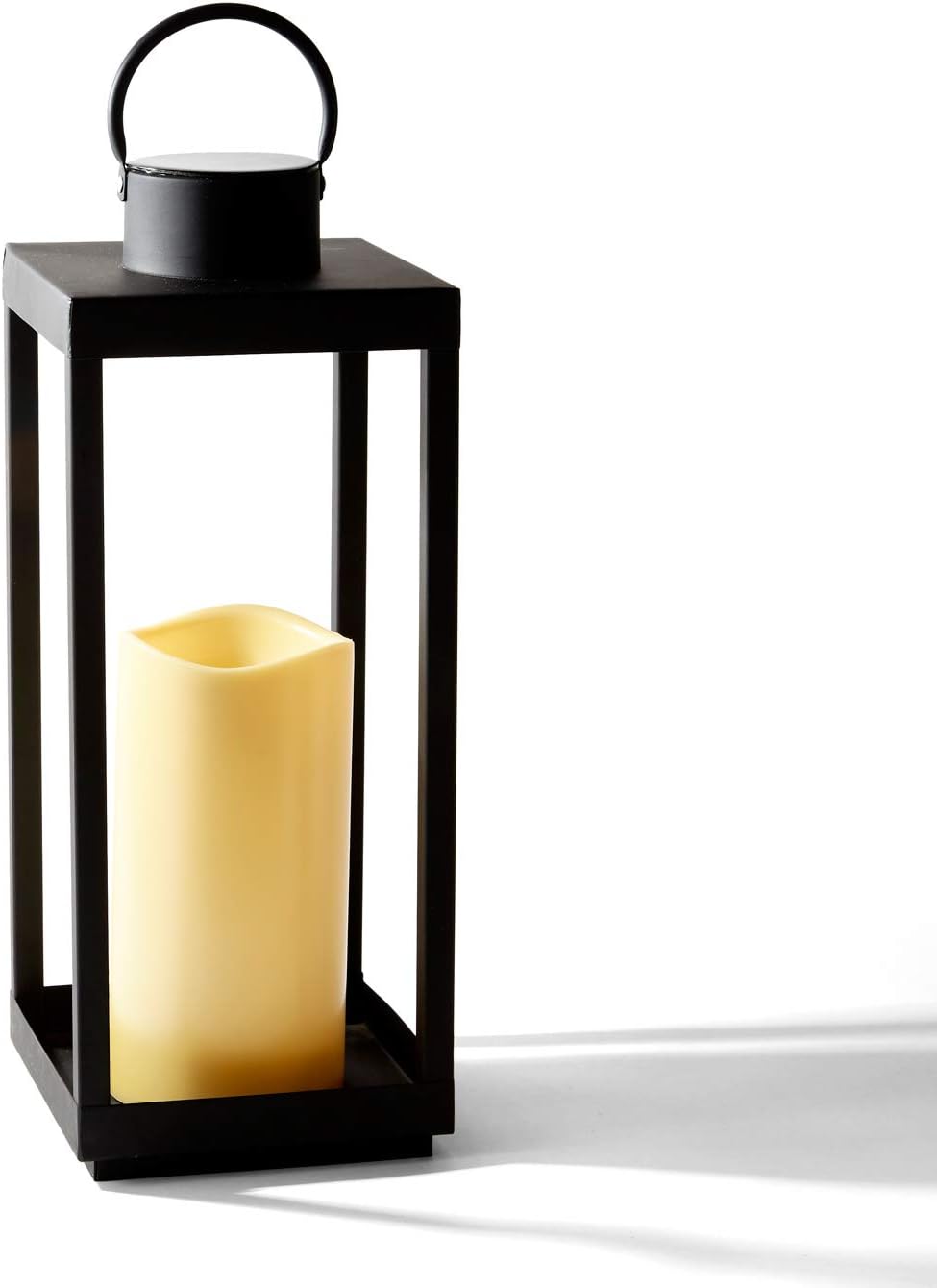 Large Outdoor Lantern with Solar Candle, 18 Inch Tall, Matte Black Metal Frame M3187