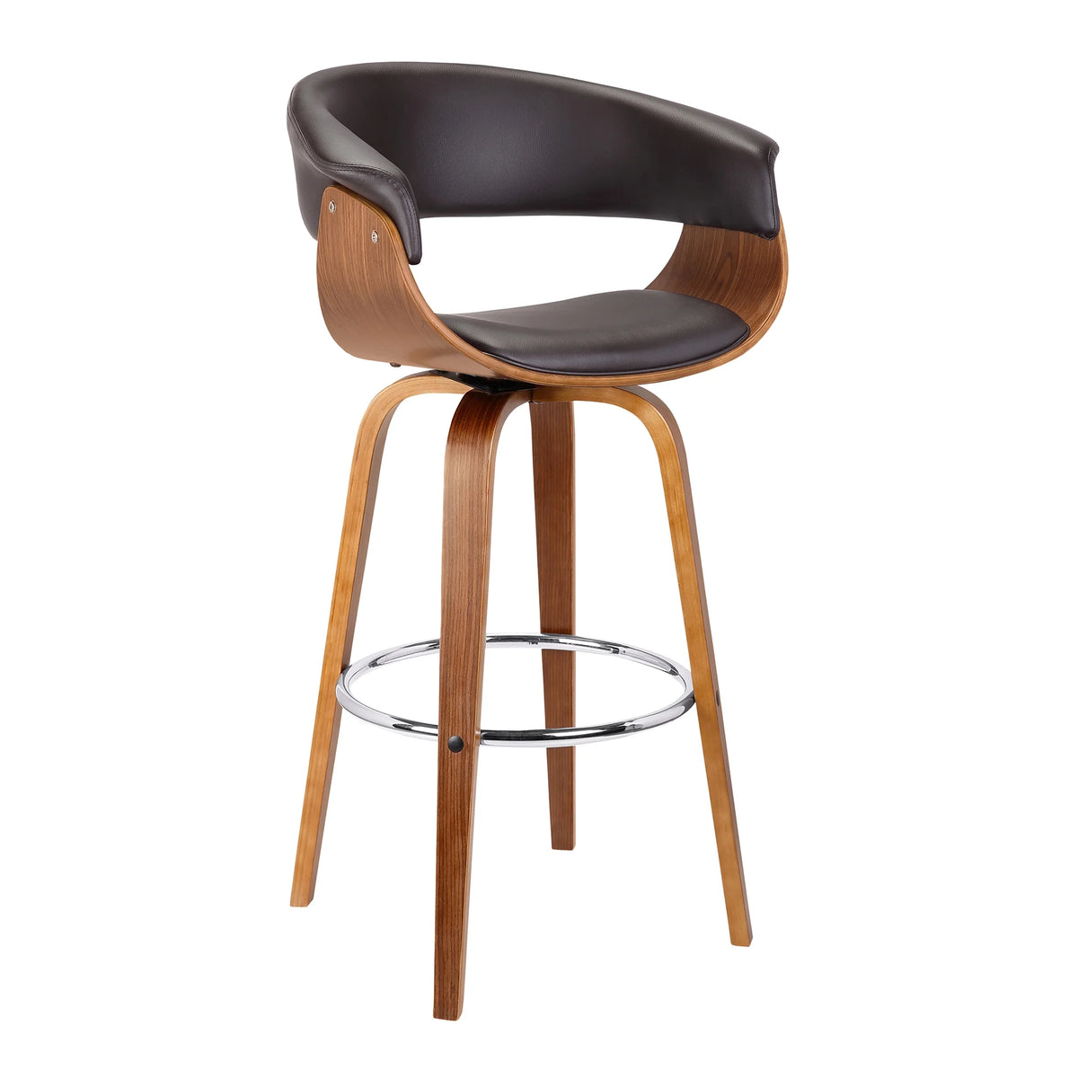 Brown Faux Leather/Walnut Wood Swivel Barstool J687200