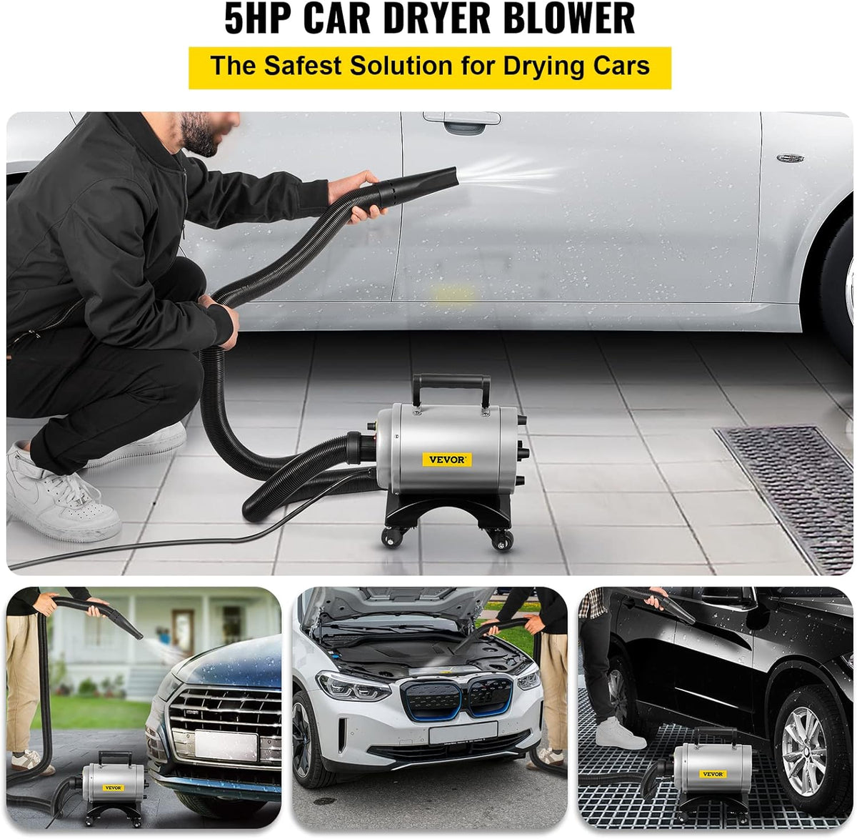 5.0HP 180 CFM 110V Car Air Dryer Blower with Casters, 20 Ft Hose, 2 Nozzles U71082