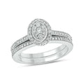 925 Sterling Silver Oval Diamond Engagement Ring and Wedding Band Set B239715