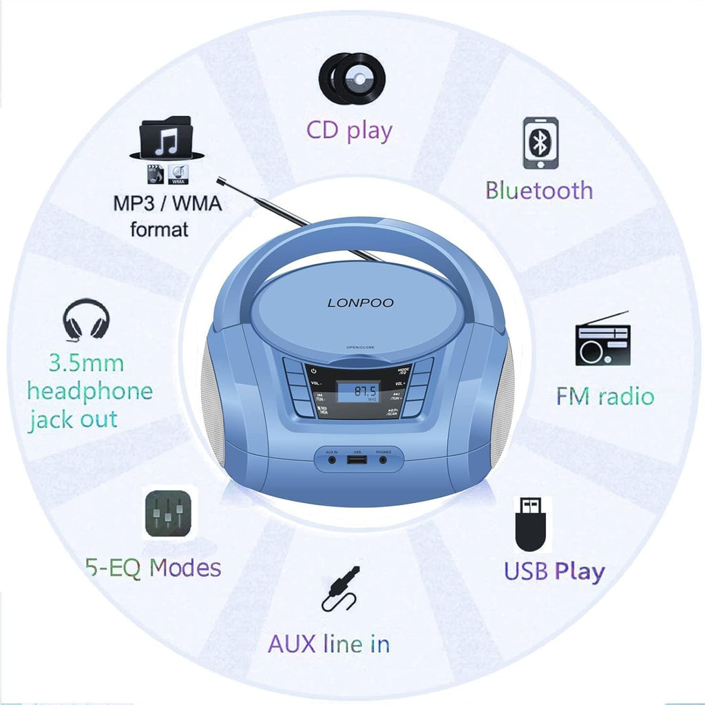CD Player Boombox Portable Stereo Audio Morandi Blue Pack of 2 X639