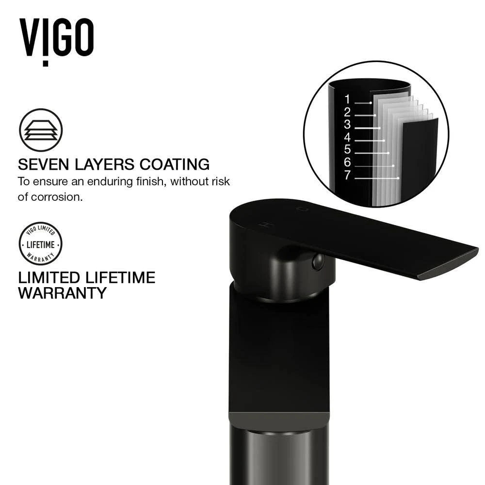 Rectangular Bathroom Vessel Sink in Gray with Faucet and Pop-Up Drain in Matte Black R898322