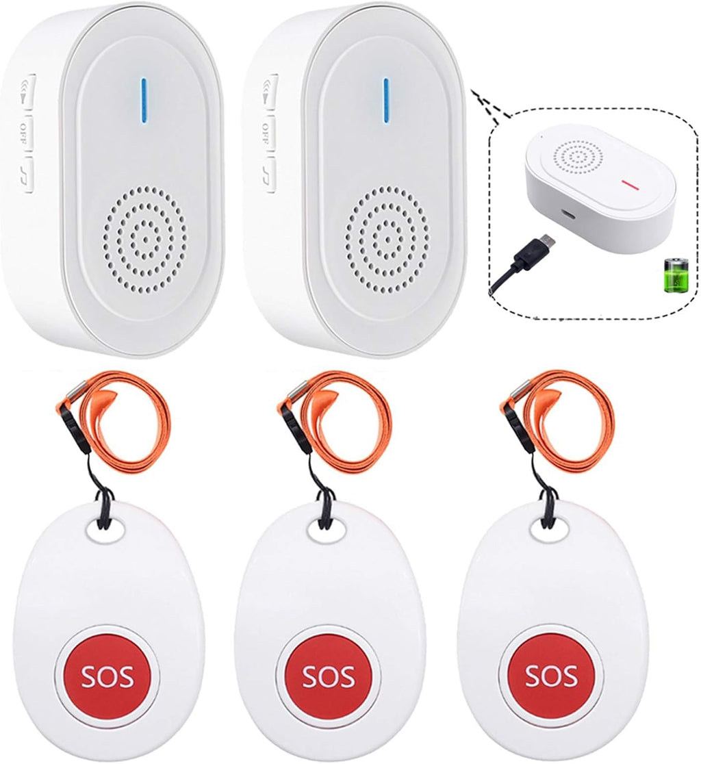 Wireless Call Button System with 2 Portable Rechargeable Receivers 3 Call Button P3558