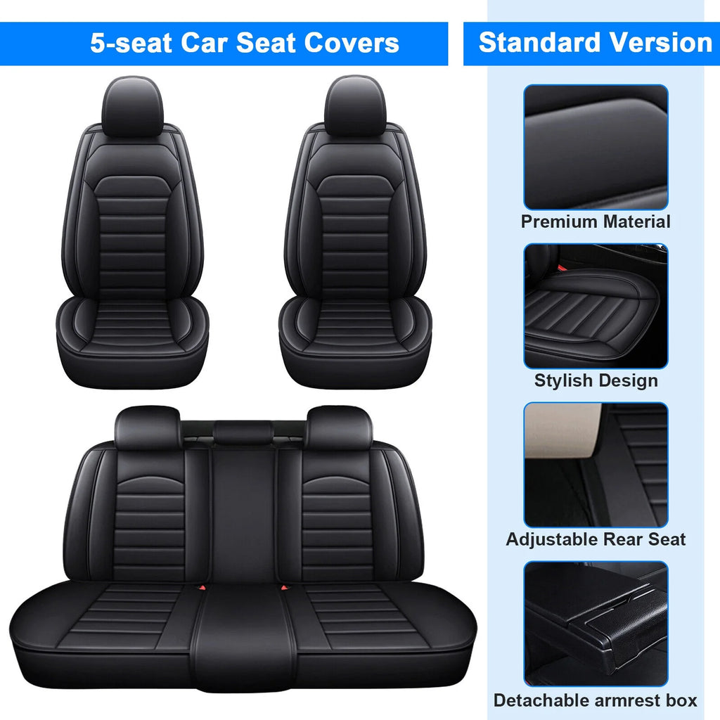 Black Waterproof Pu Leather Full Set Car Seat Covers D66618
