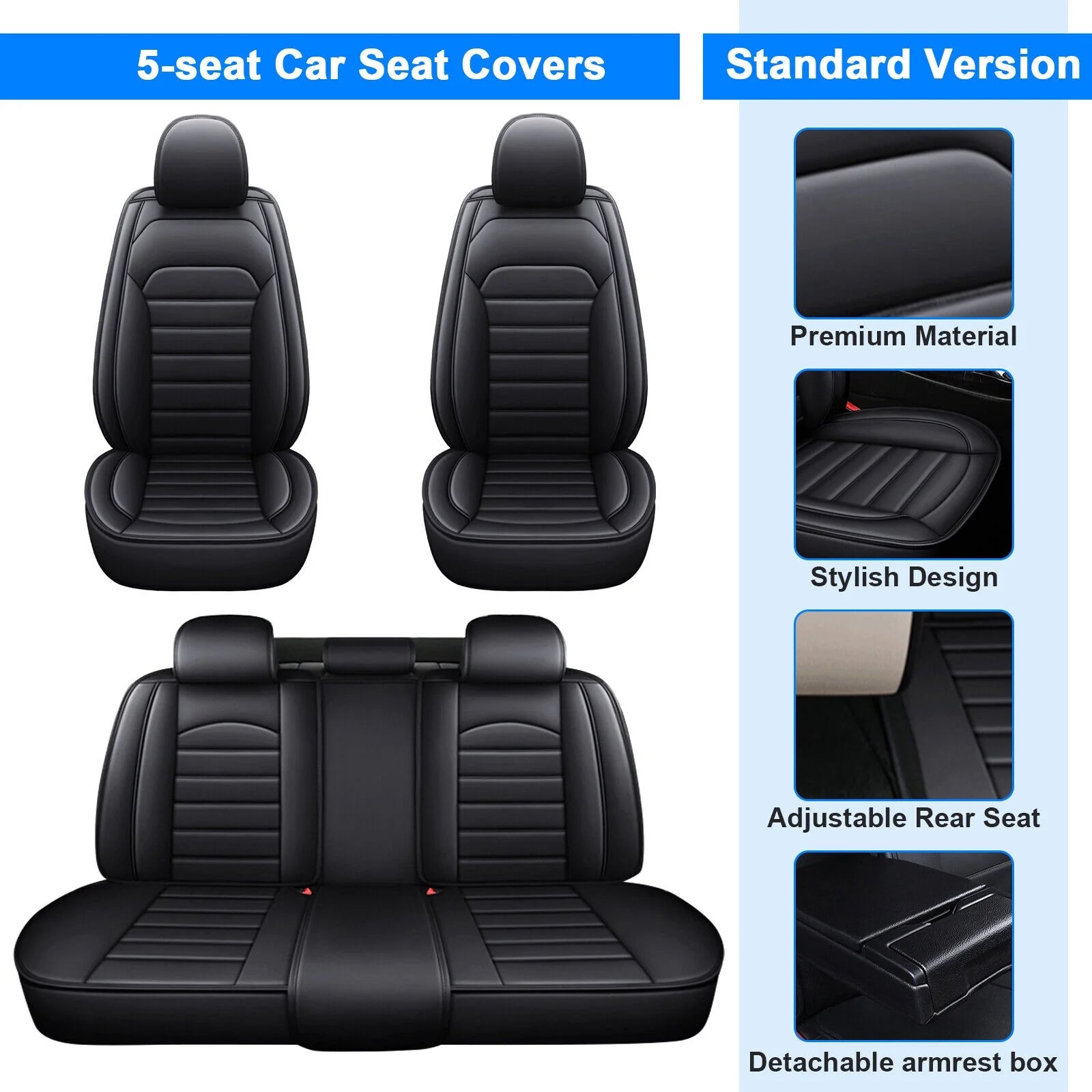 Black Waterproof Pu Leather Full Set Car Seat Covers D66618