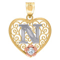 Tri color Gold Love Heart Letter N Charm Pendant Necklace D333280