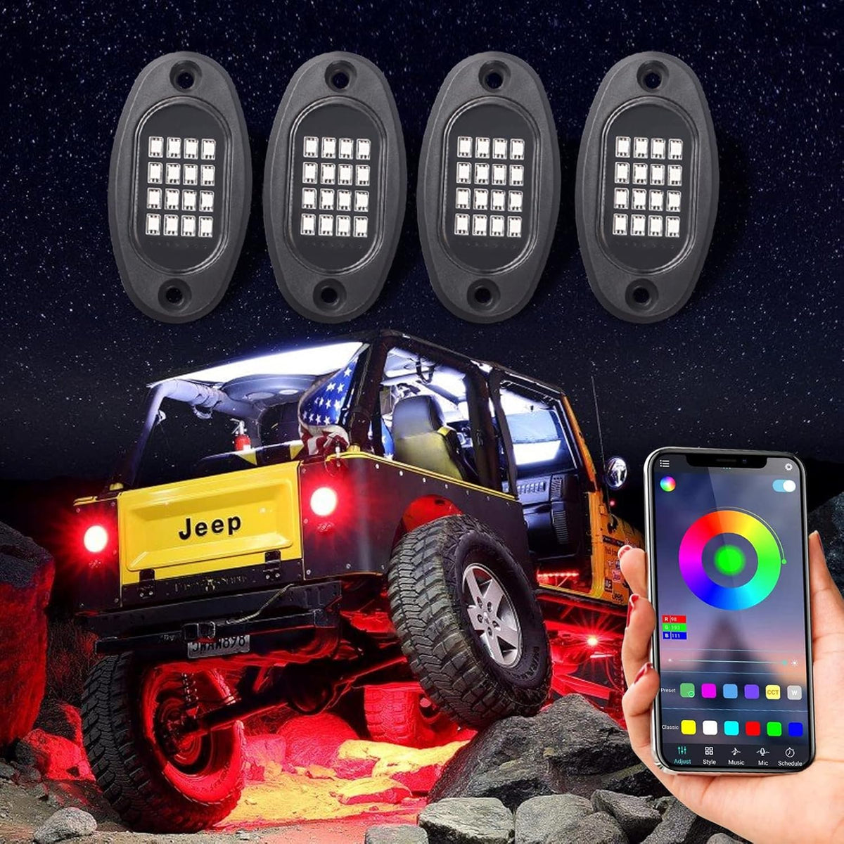 Multicolor 64 LEDs Waterproof Offroad Rock Lights Pack of 2 V317