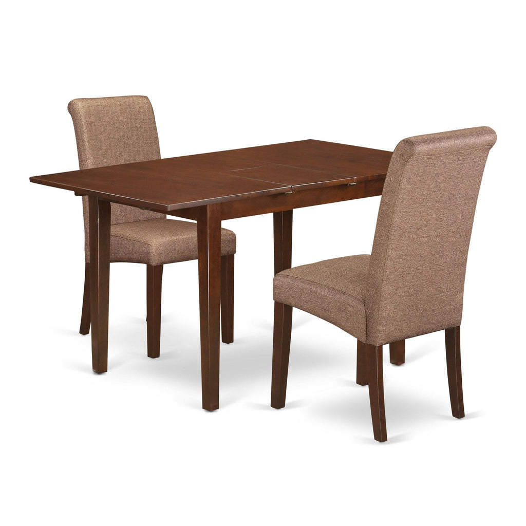 3PC Kitchen Table with Linen Brown Fabric Parson Chairs with Mahogany Chair Legs I294966