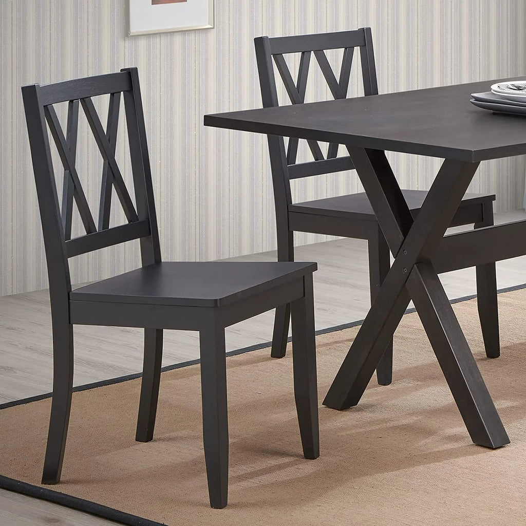 Black Rubberwood Cross Back Dining Chairs Set of 2 Z7495