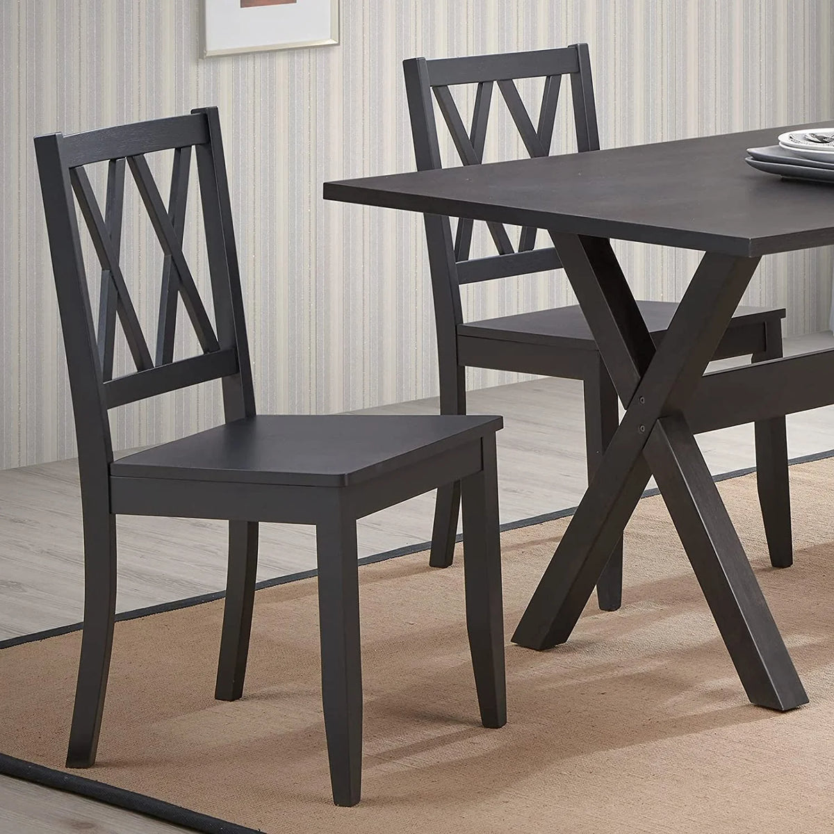 Black Rubberwood Cross Back Dining Chairs Set of 2 Z7495