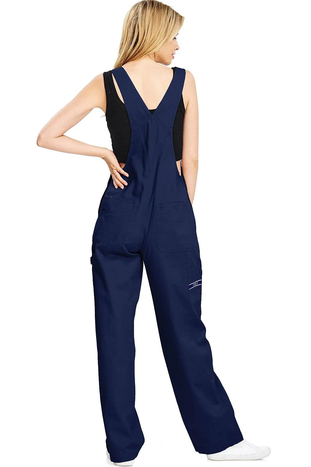 Navy Baggy Straight Leg Twill Overalls R207572