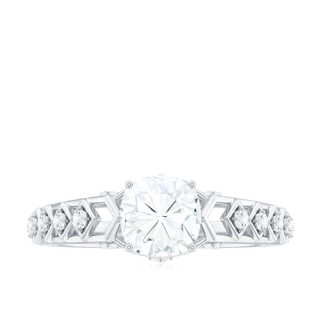 6 mm Cushion Cut Moissanite Solitaire Engagement Ring, 925 Sterling Silver, US 4.00 F6878