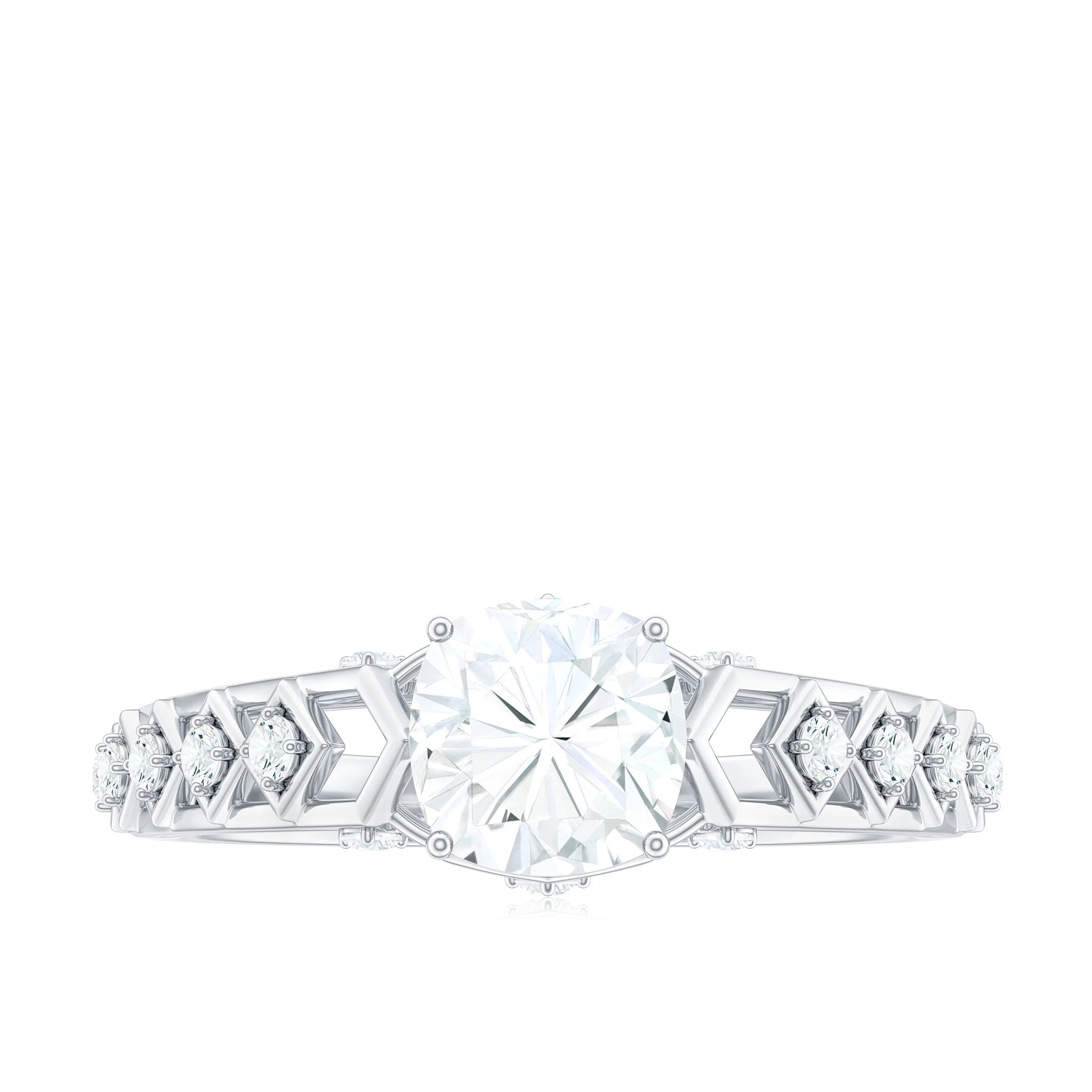 6 mm Cushion Cut Moissanite Solitaire Engagement Ring, 925 Sterling Silver, US 4.00 F6878
