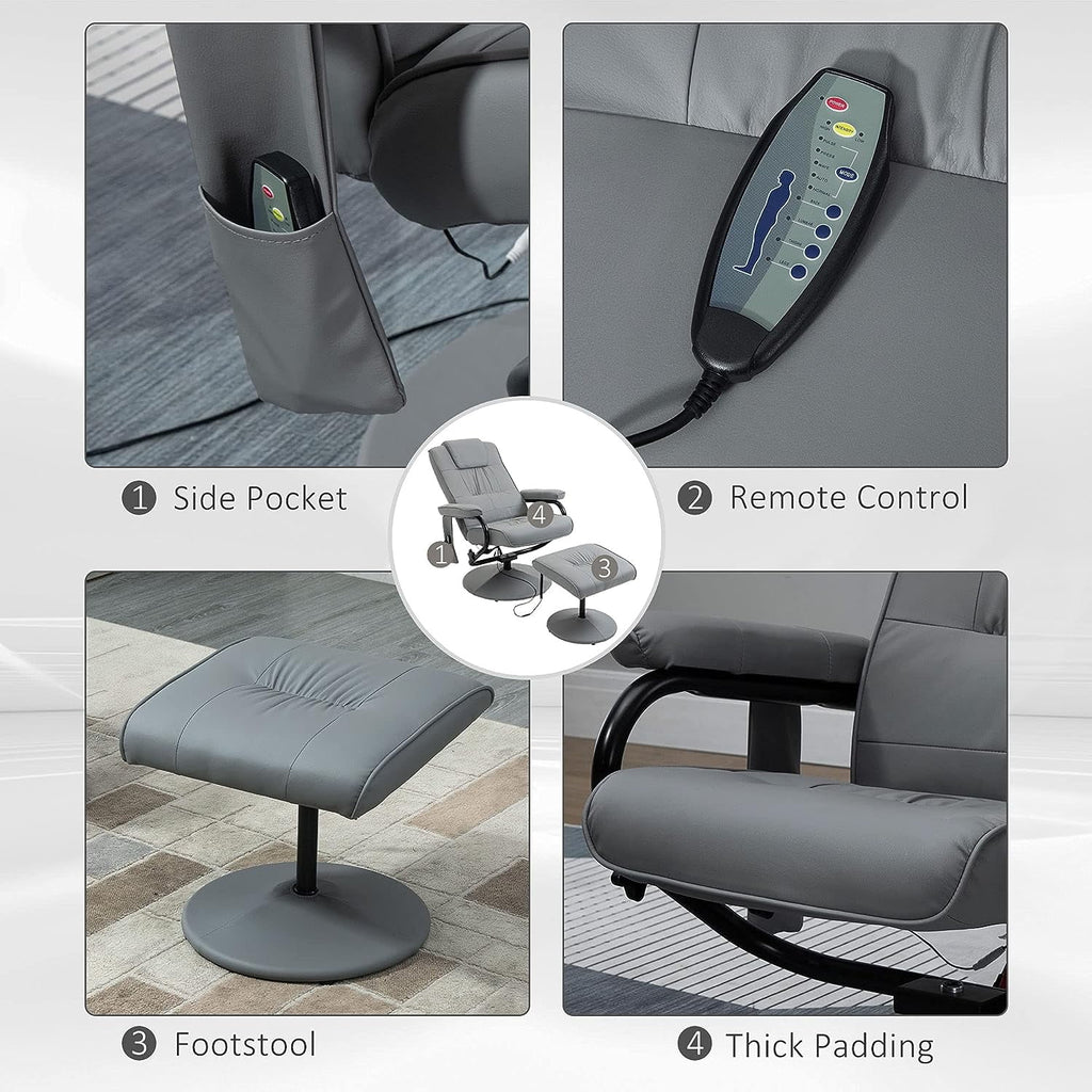 Gray Faux Leather Swivel Massage Recliner Chair and Ottoman Set J906911