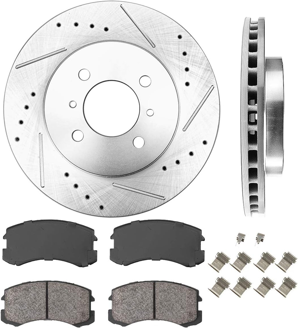 Front 256mm D/S 4 Lug Rotors + Brake Pads + Clips Pack of 2 H392487