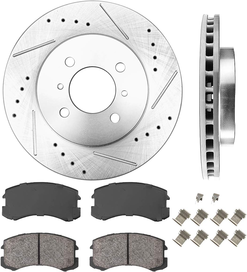Front 256mm D/S 4 Lug Rotors + Brake Pads + Clips Pack of 2 H392487