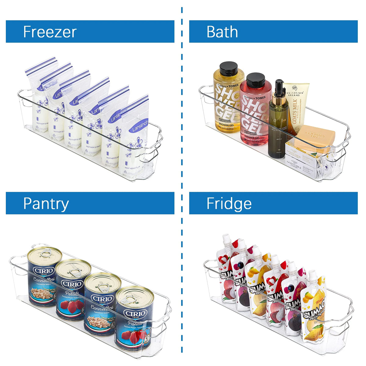 4pcs Clear Plastic Fridge Organizer Bins Y77677