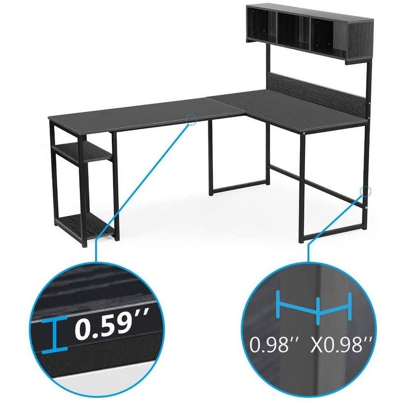 L Shaped Desk with Storage Hutch Shelf W1026