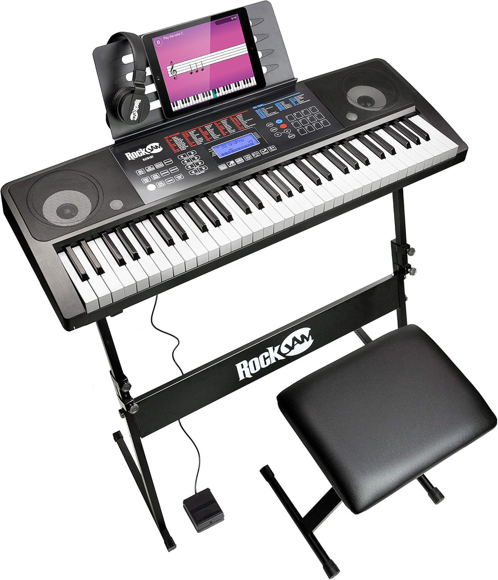 61 Key Keyboard Piano With Pitch Bend Kit, Keyboard Stand, Piano Bench, Headphones U297437