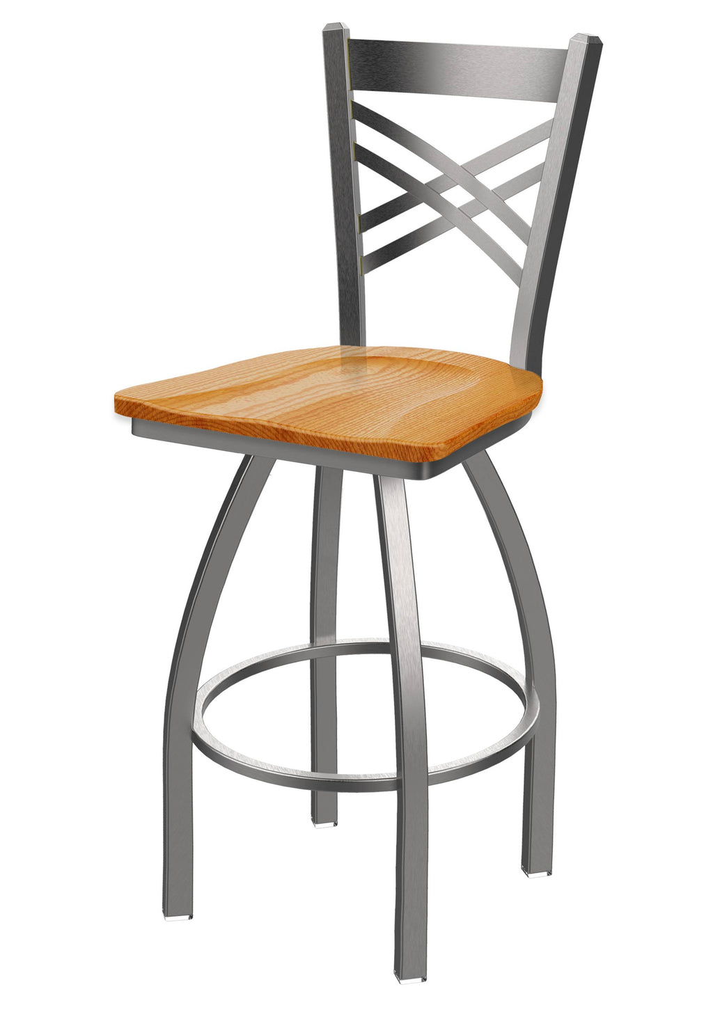 Swivel Counter Stool with Stainless Finish and Medium Oak Seat Q2006