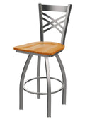 Swivel Counter Stool with Stainless Finish and Medium Oak Seat Q2006