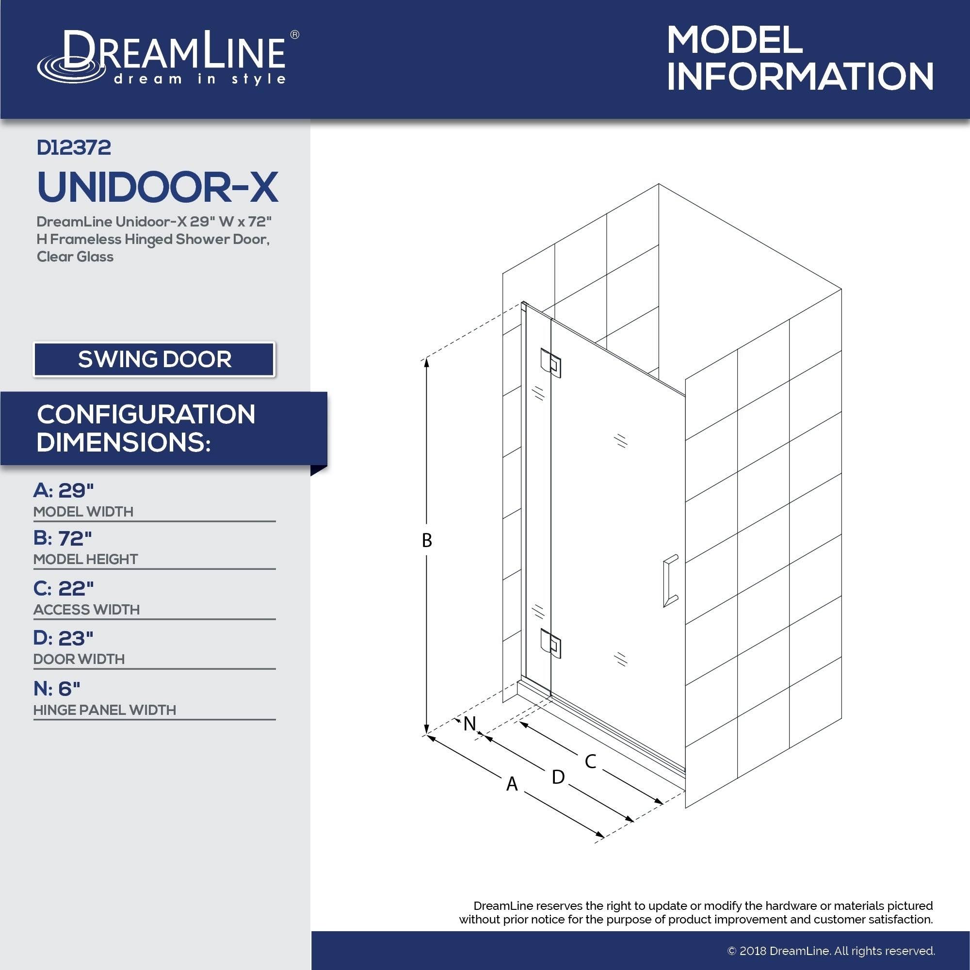 72 x 29 in. Chrome Hinged Shower Door S24427