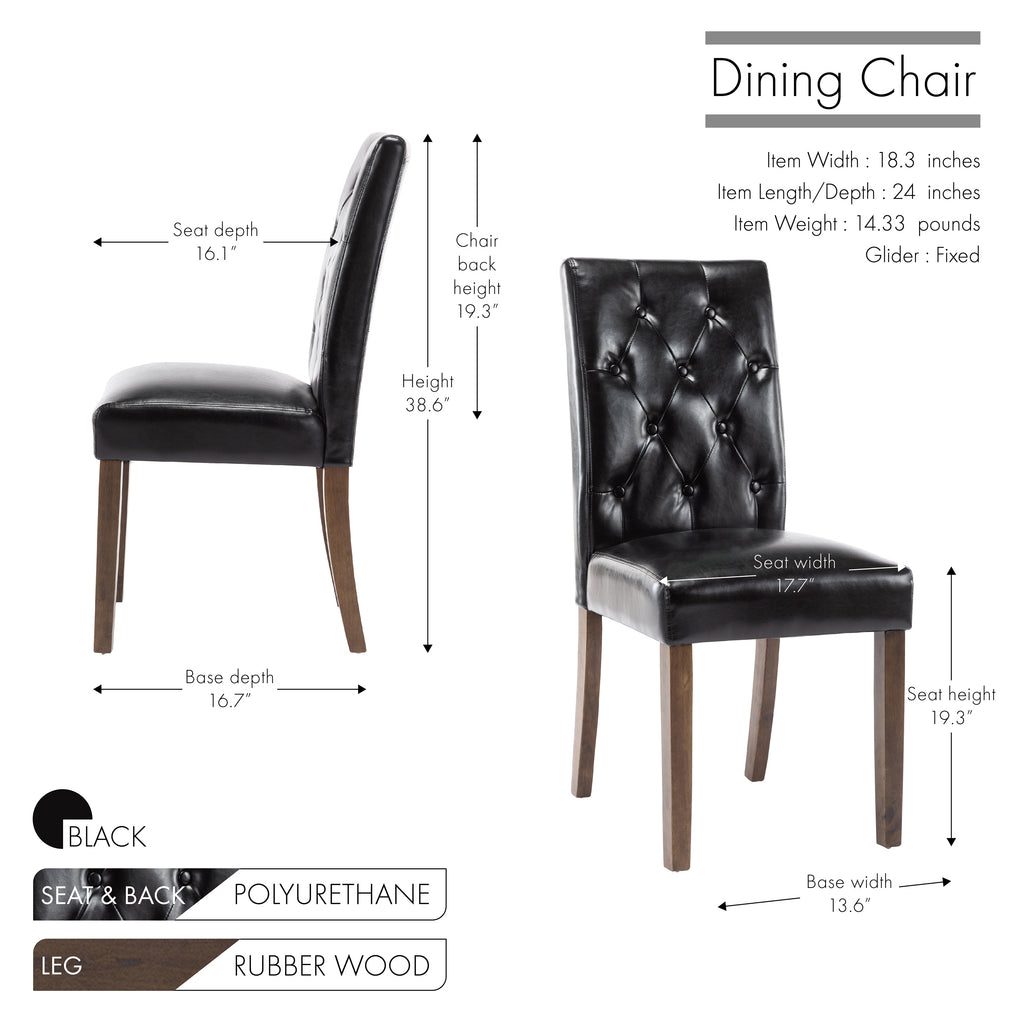 Set Of 2 Dining Chairs With Tall Backs, Button Tufted PU Leather Upholstery And Rubberwood Legs P69976