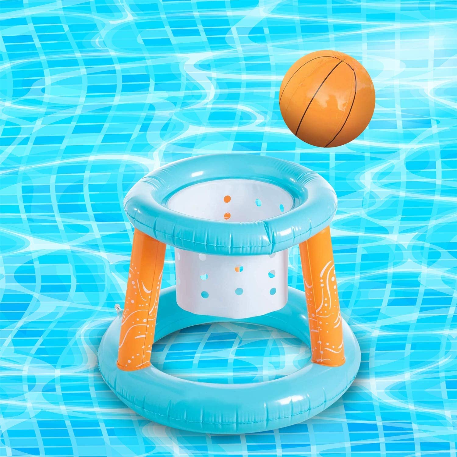 Inflatable Pool Float Set with Volleyball Game and Basketball Hoops, 2 Balls I779100