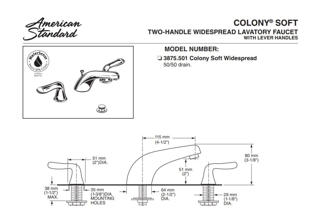Chrome 2-Handle Widespread Bathroom Faucet B281