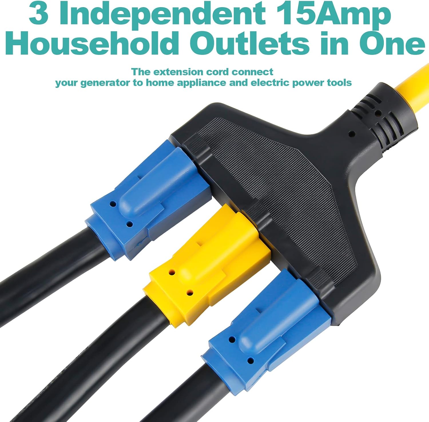 25ft Heavy Duty Generator Power Extension Cord with Cord Organizer, 3 Outlet 10 Gauge Flexible Power Cable Pack of 2 X60503
