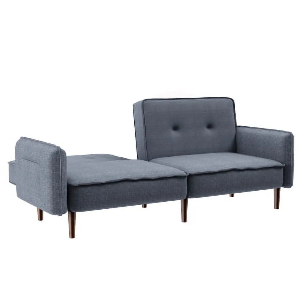 Grey Fabric Futon Sofa Bed with Solid Wood Leg P459
