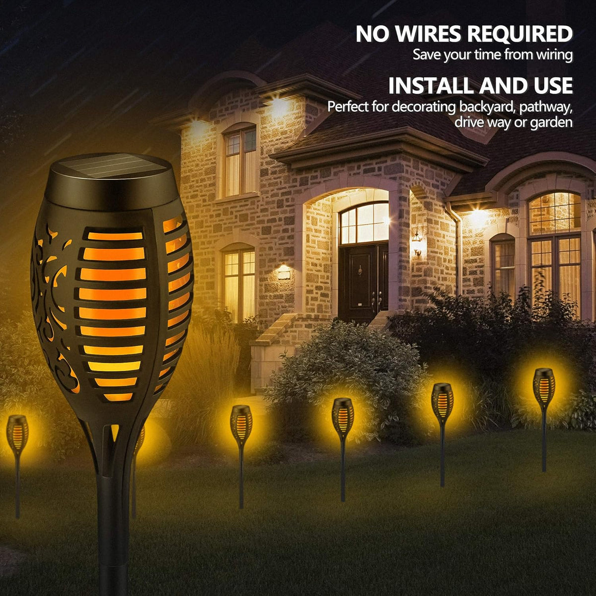 Solar Torch Lights Outdoor Garden Lawn Lights with Realistic Flickering Flames K35420