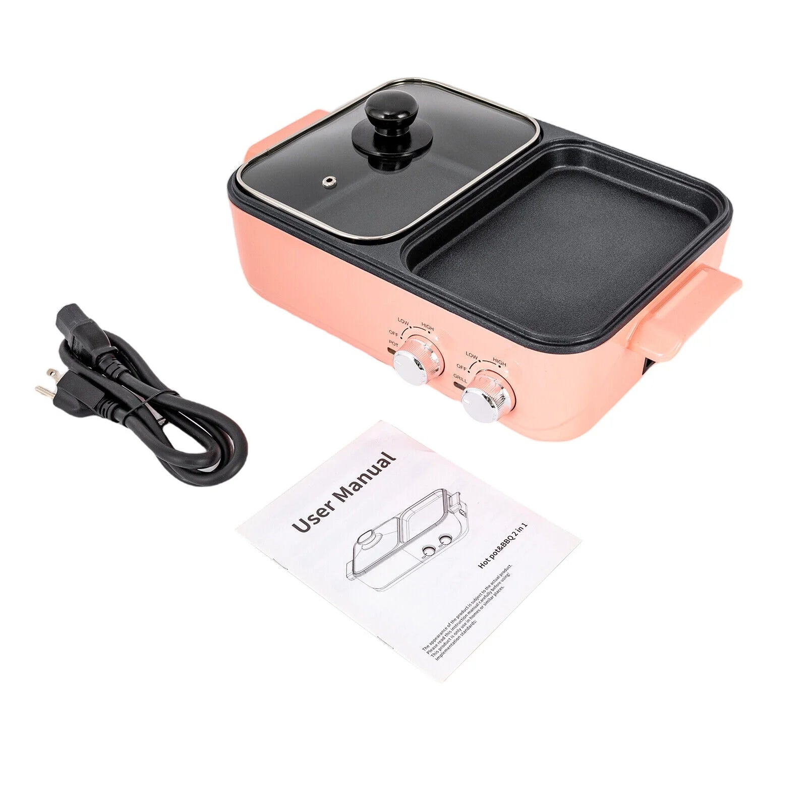 2 in 1 Portable Electric Hot Pot Barbecue Grill Non-Stick Pan N2408