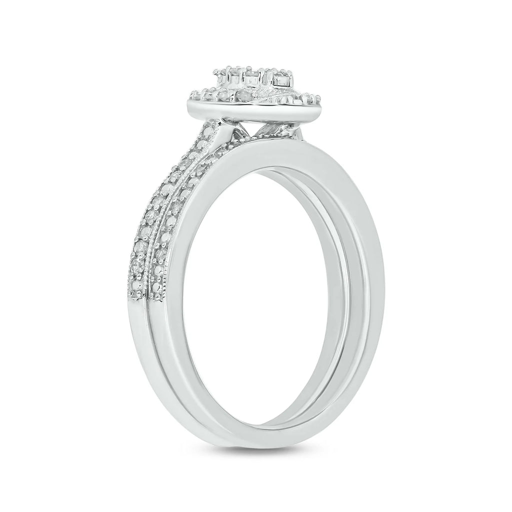 925 Sterling Silver Oval Diamond Engagement Ring and Wedding Band Set B239715