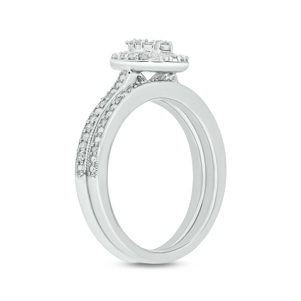 925 Sterling Silver Oval Diamond Engagement Ring and Wedding Band Set B239715