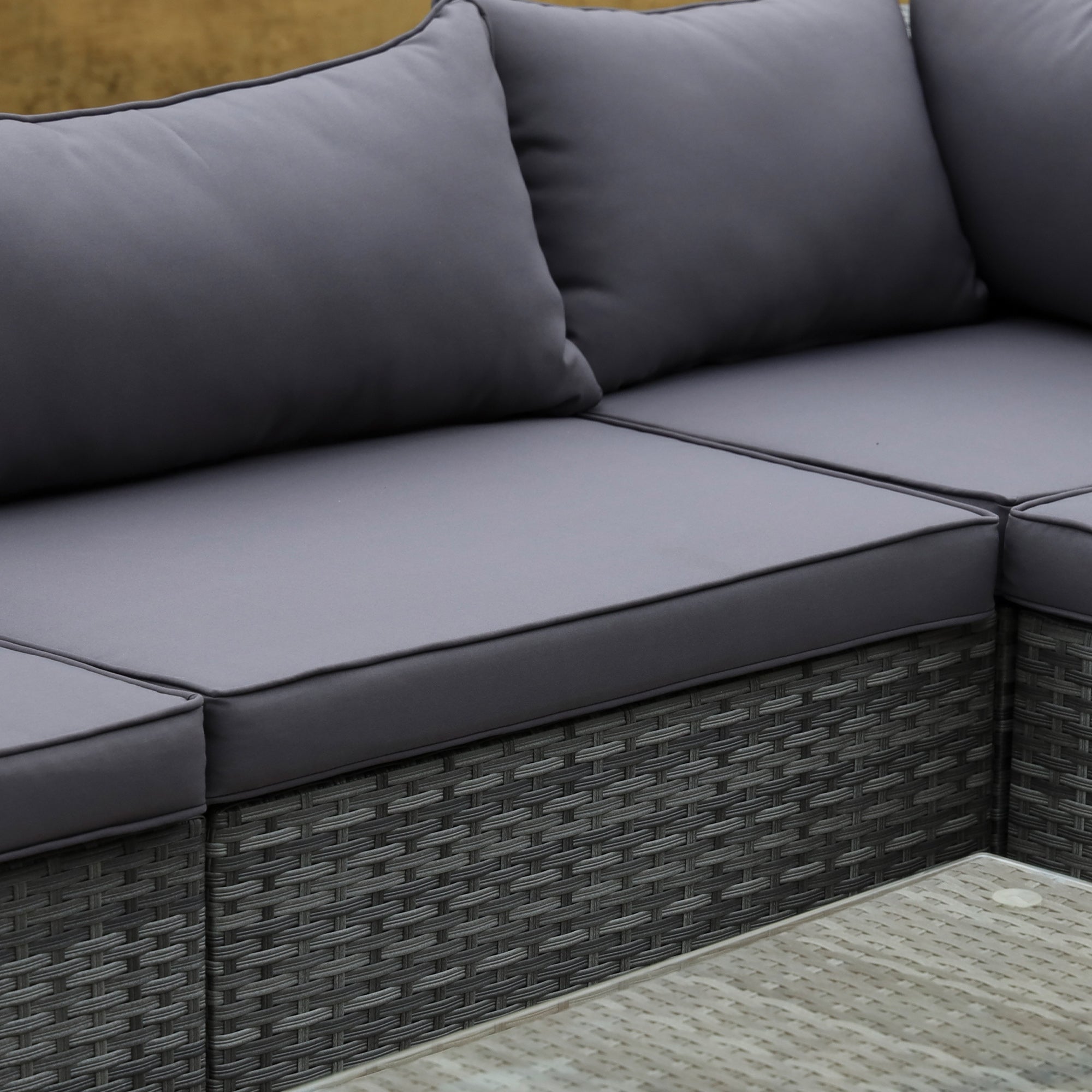 8 Pieces Gray PE Rattan Sectional Sofa with Tempered Glass Table M19518
