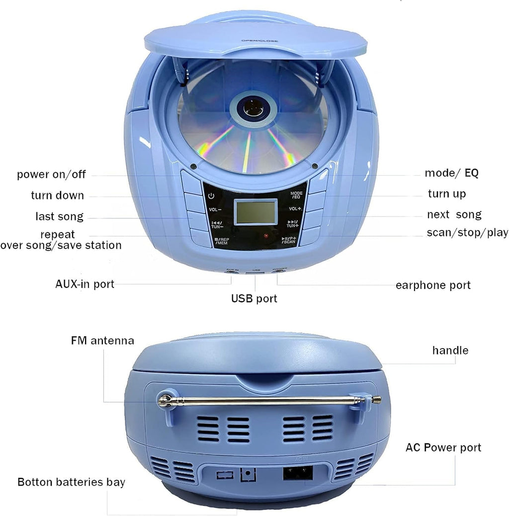 CD Player Boombox Portable Stereo Audio Morandi Blue Pack of 2 X639