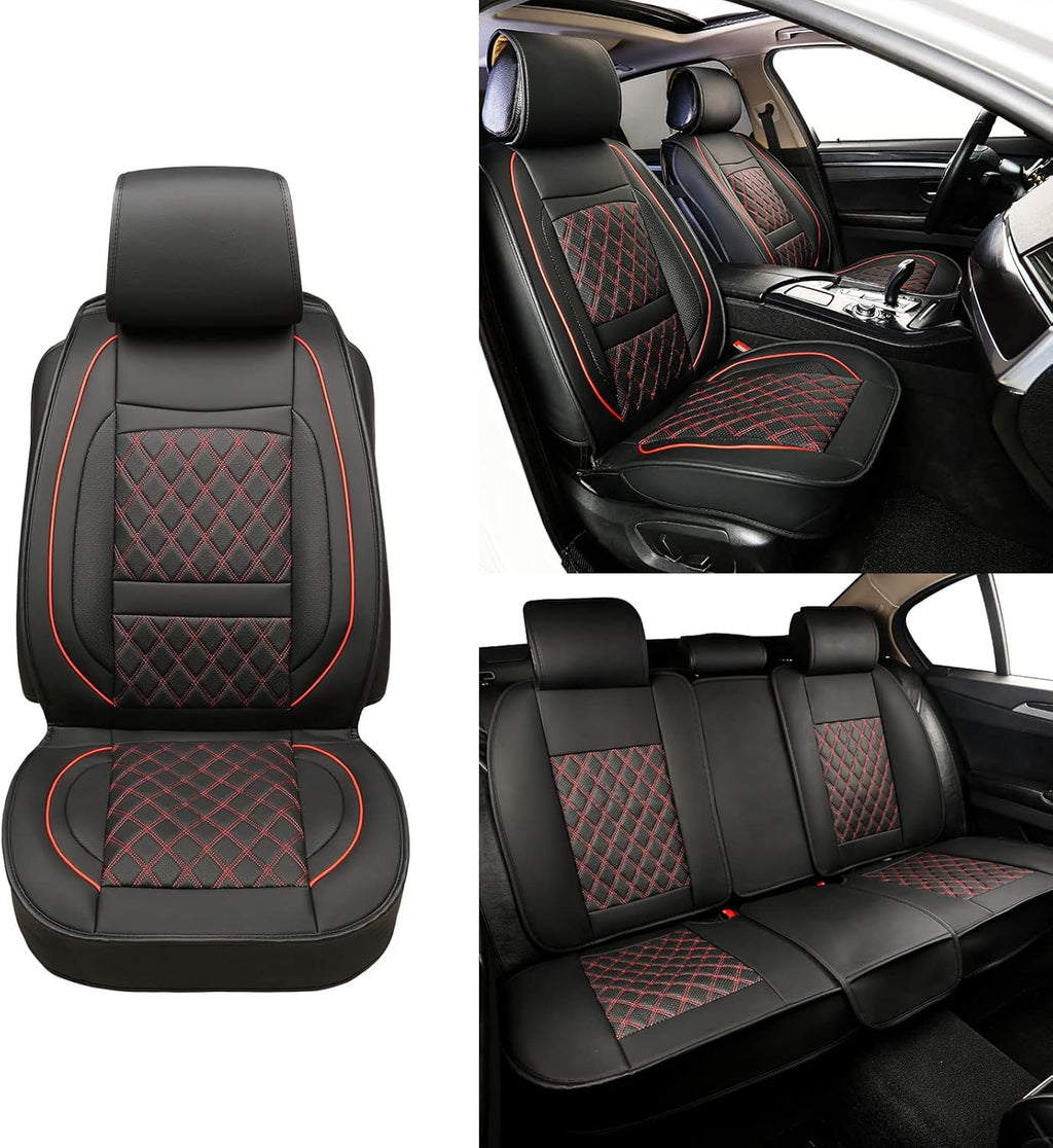 5 Car Seat Covers Black and Blue Leather Full Seat with 2 Car Backseat Storage Waterproof F71152