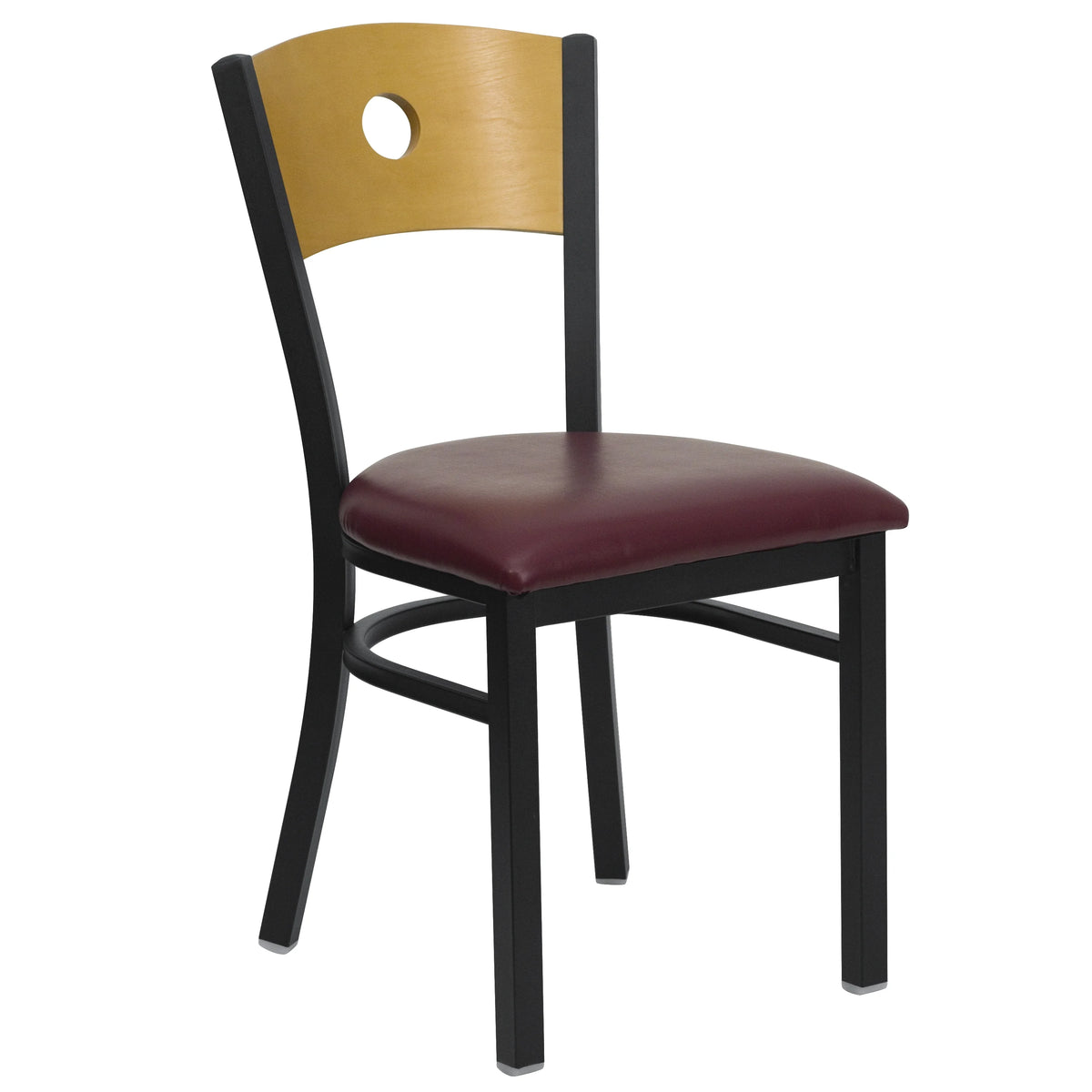 Black Circle Back Metal Restaurant Chair with Burgundy Vinyl Seat I586