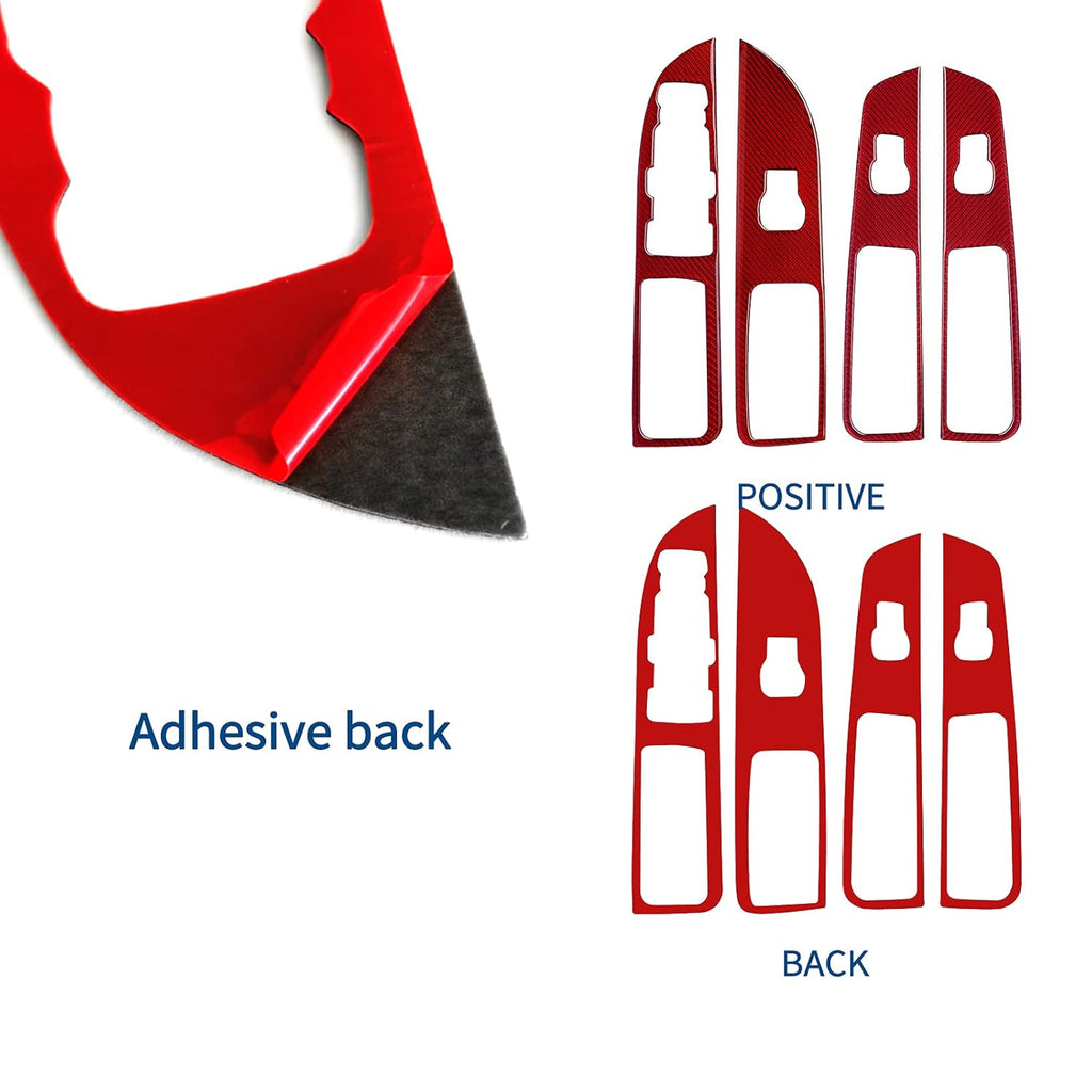 Carbon Fiber Door Window Lift Control Panel Cover Trim Sticker (Red) Pack of 2 Q69213