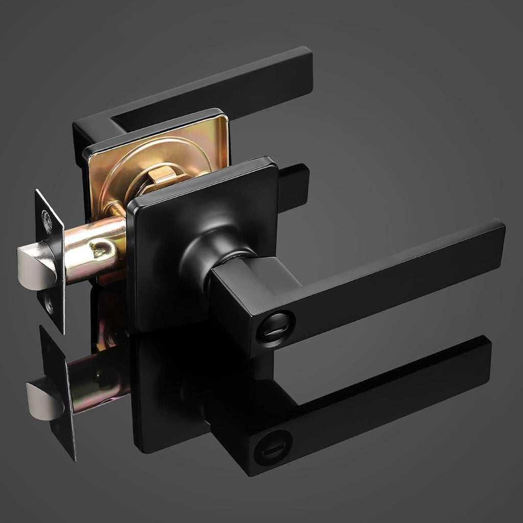 5 Pack Black Door Handles with Lock Privacy Door Levers E868